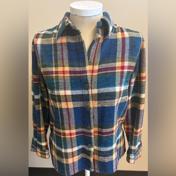 Koret Thick Blue Checked vintage Plaid long sleeve Button Down Shirt woman Small - Picture 2 of 10